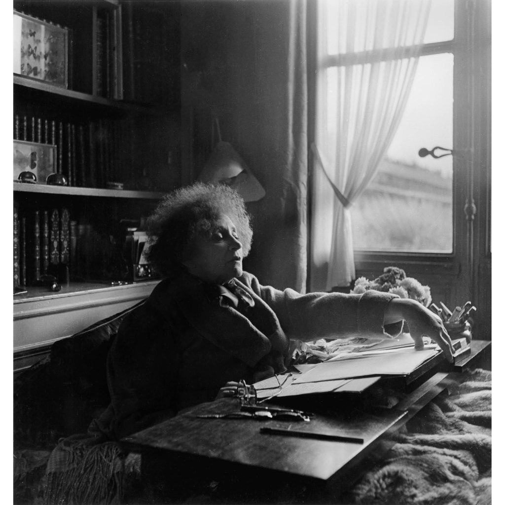 France’s greatest woman writer, aged 71, continued to work in her apartment at 9 rue de Beaujolais, although she was mostly confined to bed. Published in US Vogue, 1 March 1945, page 140